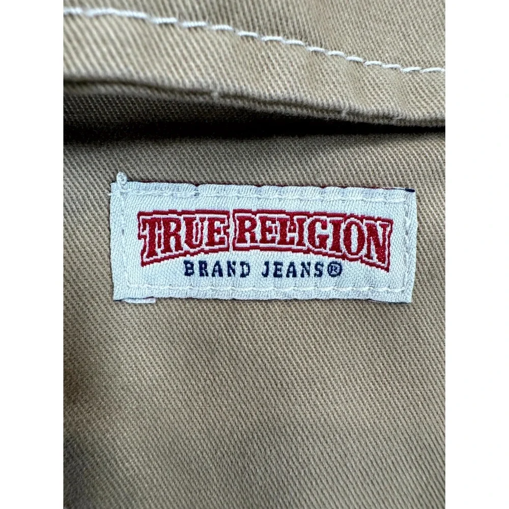 True Religion Cargo Pants Mens 32 Beige Cotton Straight Leg Hiking Flap Pockets